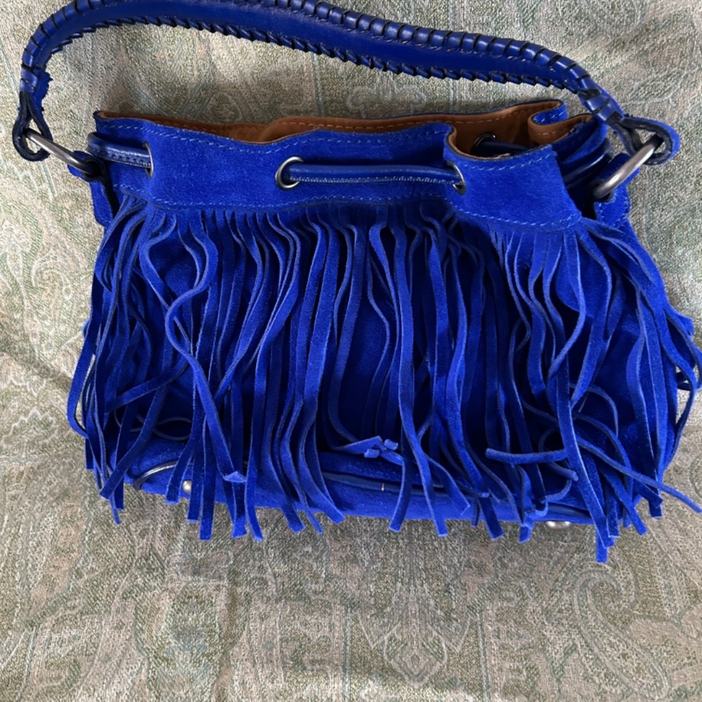 Patricia Nash Elisa fringe bucket bag royal blue - Picture 2 of 7